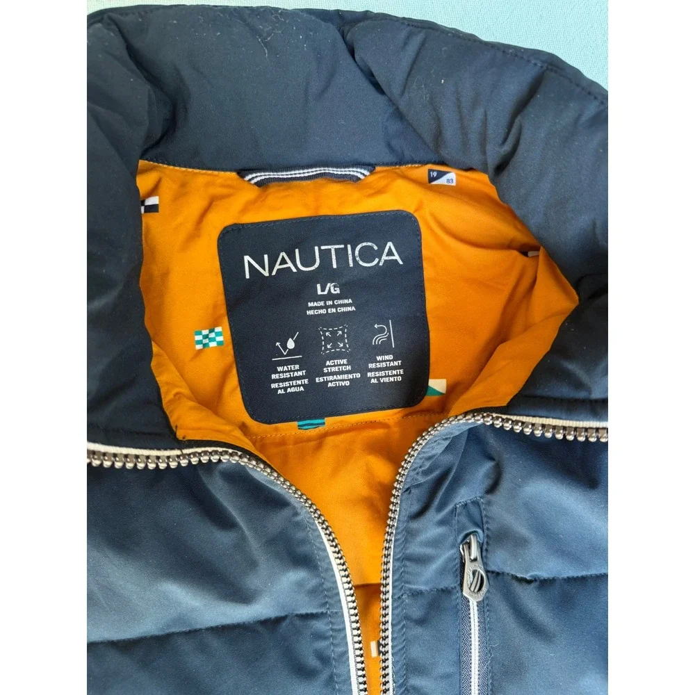 Nautica Mens Navy Blue Puffer Jacket Water Resistant Wind Resistant Size Large - Picture 7 of 9